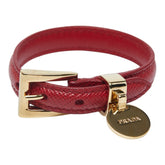 プラダ ロゴ ベルトブレスレット レッド ゴールド レザー メッキ レディース PRADA 【中古】